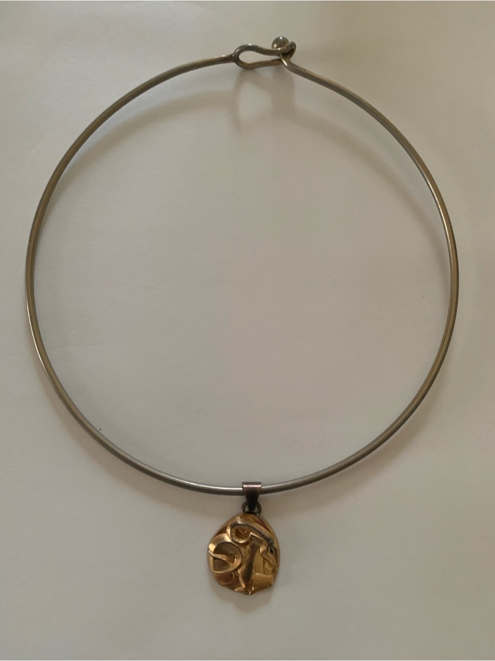 Gold Pendant Choker Necklace - Sculpted Gold Charm